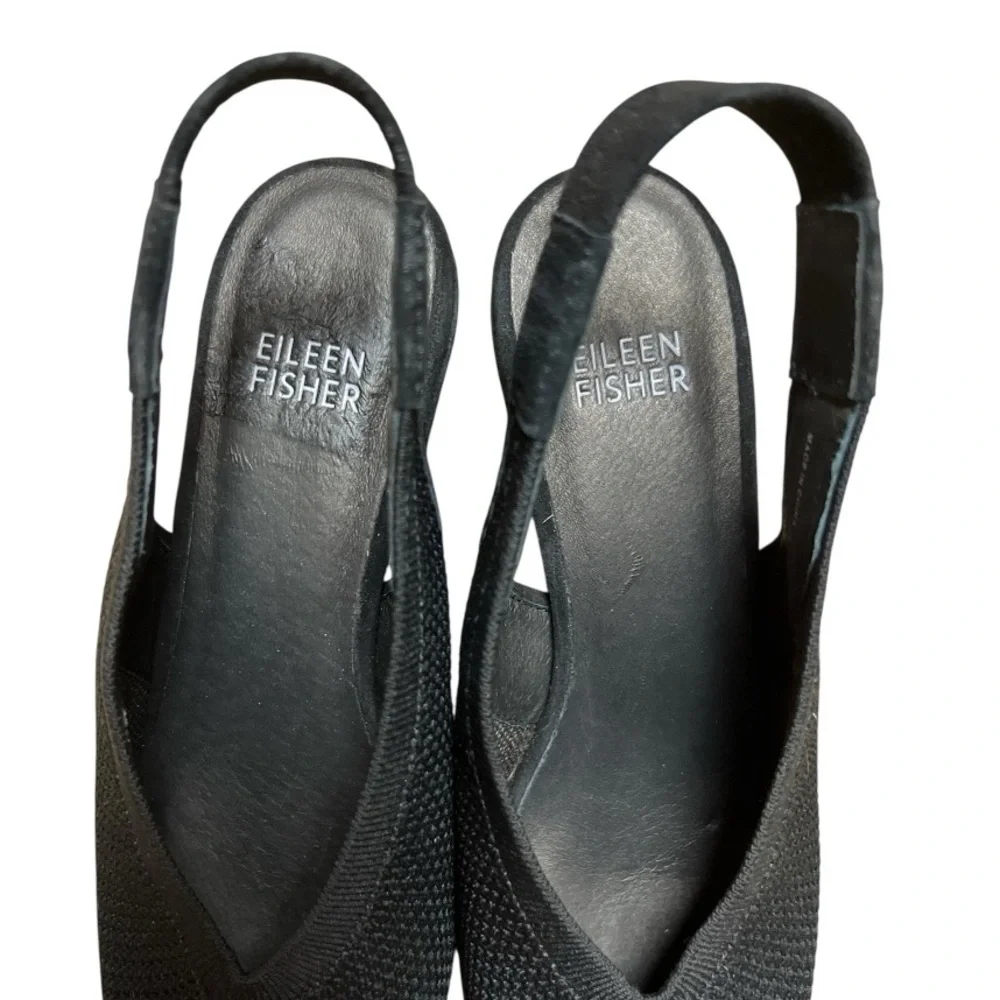 Eileen Fisher Vasa Black Textured Knit Slingback Heels 6.5